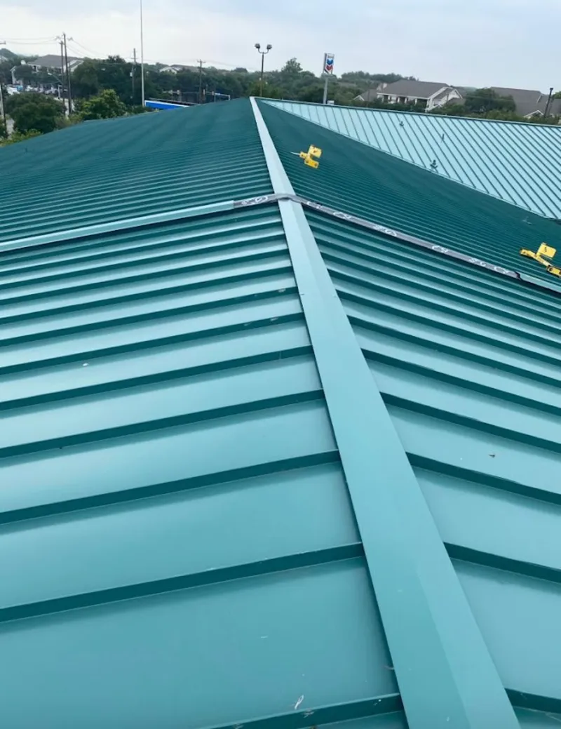 Green commercial metal roof ridge and valley for Metal Roof Repair in Florham Park